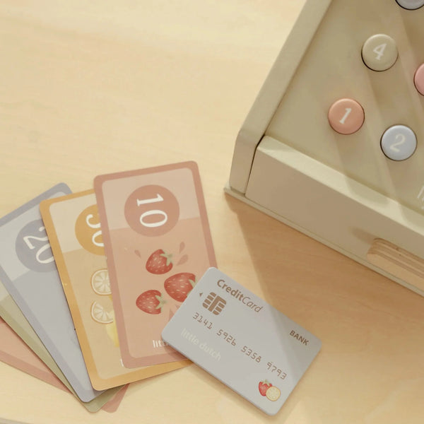 קופה רושמת מעץ עם סורק וקורא כרטיסים