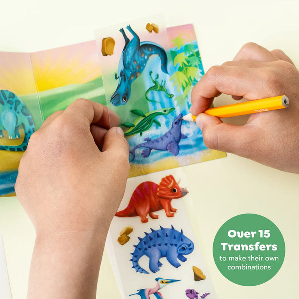 DINOSAURS סט קומפקטי של מדבקות להעברה