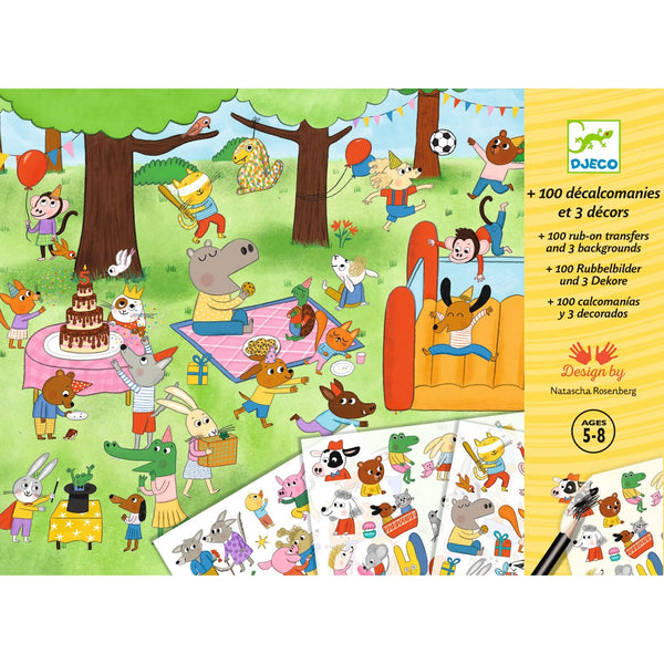 יצירה - הדבקה עם עפרון , חוגגים ביער RUB-DOWN TRANSFERS PARTY