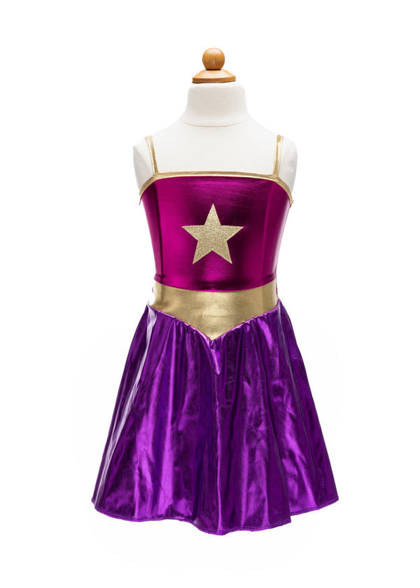 Superhero Star purple dress, cape and headband