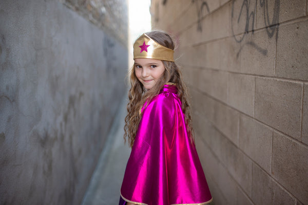 Superhero Star purple dress, cape and headband