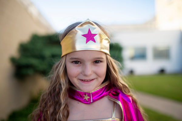 Superhero Star purple dress, cape and headband