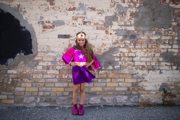 Superhero Star purple dress, cape and headband