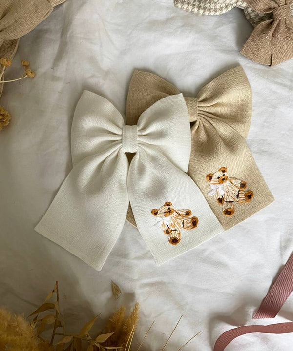 Hair bow "Teddy bear" with embroidery